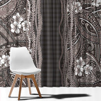 Hawaiian Art Flower Tribal with Lei Window Curtain Palaka Pattern Grayscale LT03 - Polynesian Pride