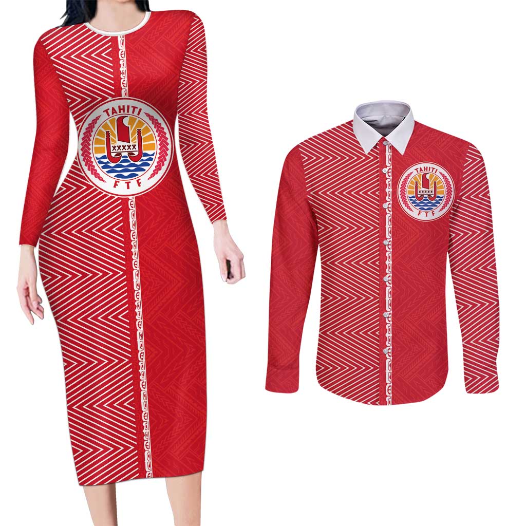 Custom Tahiti Football-Iron Warriors Couples Matching Long Sleeve Bodycon Dress and Long Sleeve Button Shirt