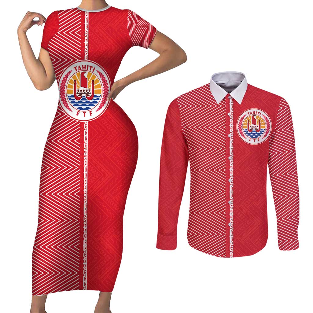 Custom Tahiti Football-Iron Warriors Couples Matching Short Sleeve Bodycon Dress and Long Sleeve Button Shirt