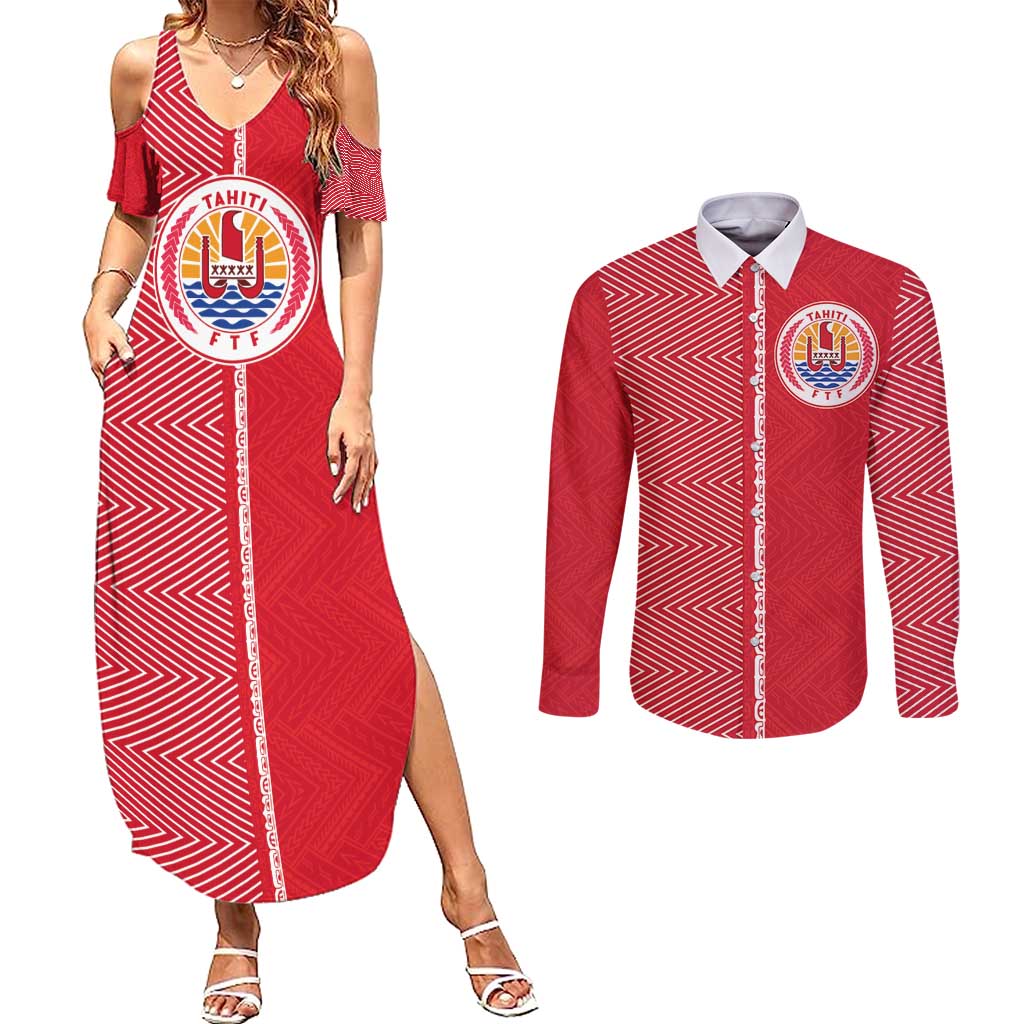 Custom Tahiti Football-Iron Warriors Couples Matching Summer Maxi Dress and Long Sleeve Button Shirt