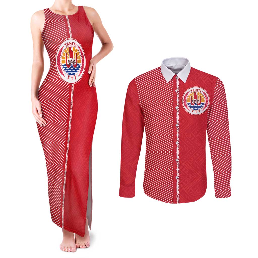 Custom Tahiti Football-Iron Warriors Couples Matching Tank Maxi Dress and Long Sleeve Button Shirt