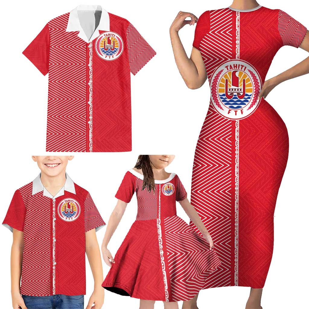 Custom Tahiti Football-Iron Warriors Family Matching Short Sleeve Bodycon Dress and Hawaiian Shirt