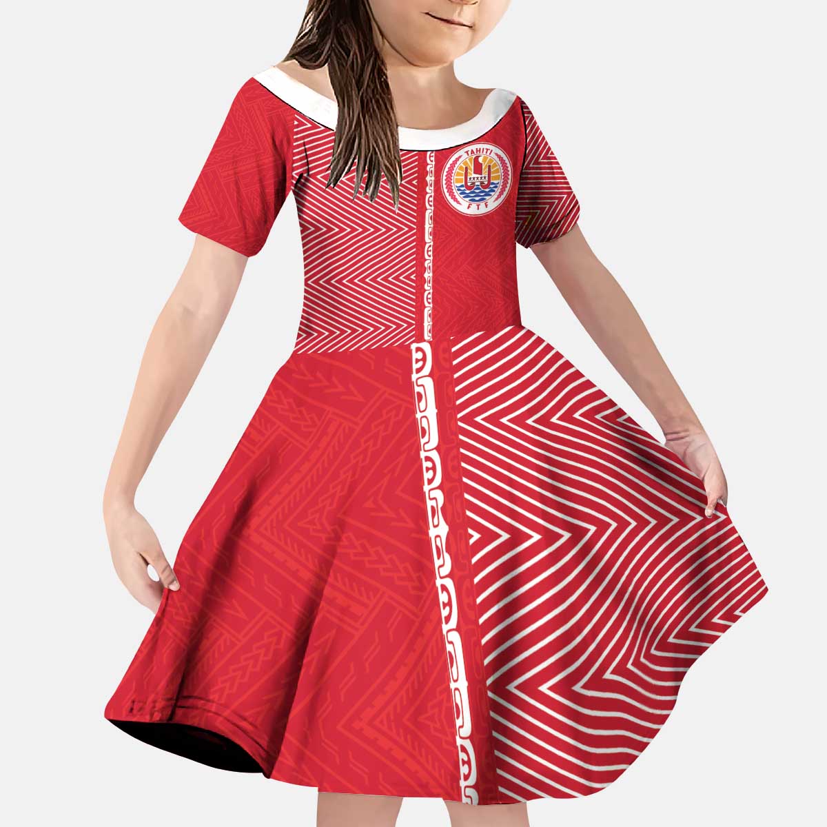 Custom Tahiti Football-Iron Warriors Kid Short Sleeve Dress LT03 KID Red - Polynesian Pride