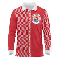 Custom Tahiti Football-Iron Warriors Long Sleeve Polo Shirt LT03 Red - Polynesian Pride