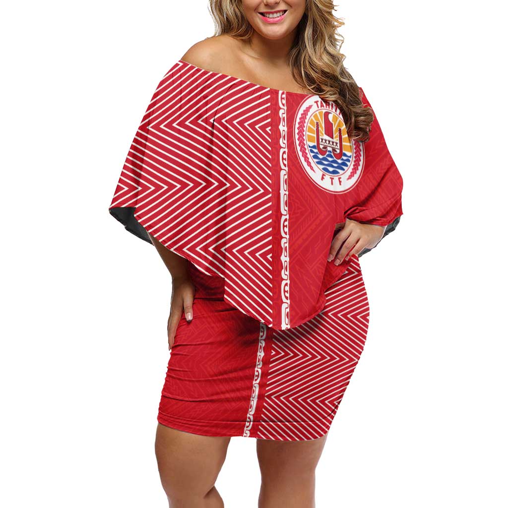 Custom Tahiti Football-Iron Warriors Off Shoulder Short Dress LT03 Women Red - Polynesian Pride