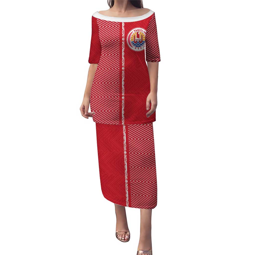 Custom Tahiti Football-Iron Warriors Puletasi LT03 Long Dress Red - Polynesian Pride