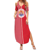 Custom Tahiti Football-Iron Warriors Summer Maxi Dress LT03 Women Red - Polynesian Pride