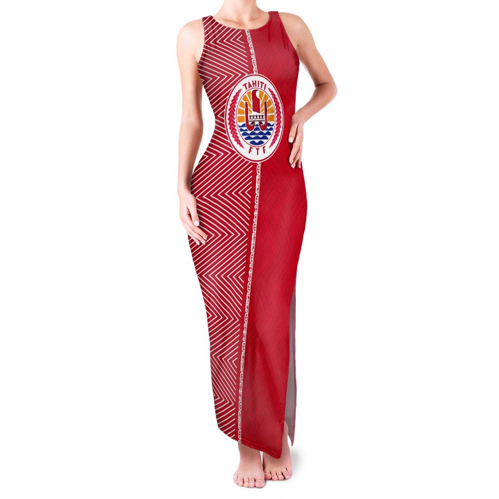 Custom Tahiti Football-Iron Warriors Tank Maxi Dress LT03 Women Red - Polynesian Pride