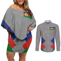 Custom New Caledonia-The Kagus Couples Matching Off Shoulder Short Dress and Long Sleeve Button Shirt LT03 Gray - Polynesian Pride