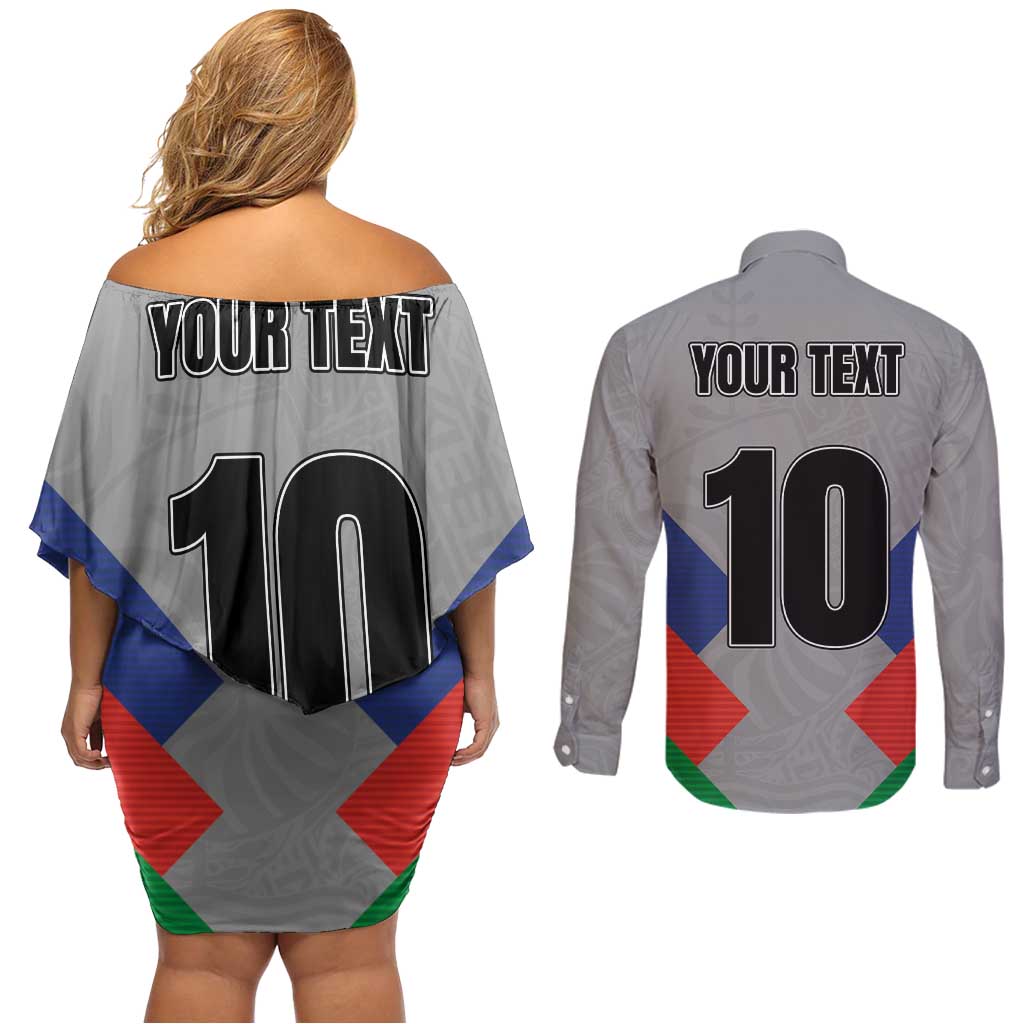 Custom New Caledonia-The Kagus Couples Matching Off Shoulder Short Dress and Long Sleeve Button Shirt LT03 - Polynesian Pride