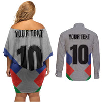 Custom New Caledonia-The Kagus Couples Matching Off Shoulder Short Dress and Long Sleeve Button Shirt LT03 - Polynesian Pride