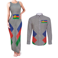 Custom New Caledonia-The Kagus Couples Matching Tank Maxi Dress and Long Sleeve Button Shirt LT03 Gray - Polynesian Pride