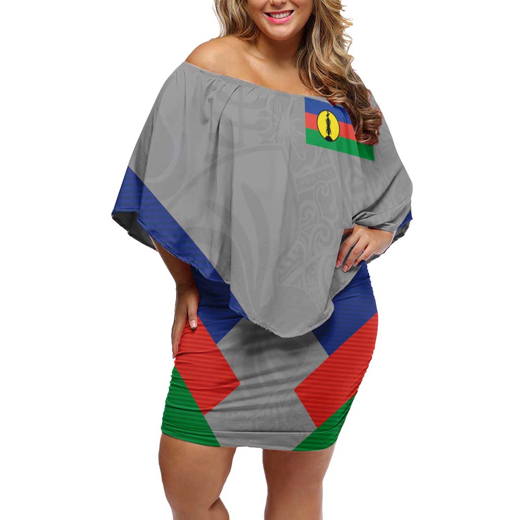Custom New Caledonia-The Kagus Off Shoulder Short Dress LT03 Women Gray - Polynesian Pride