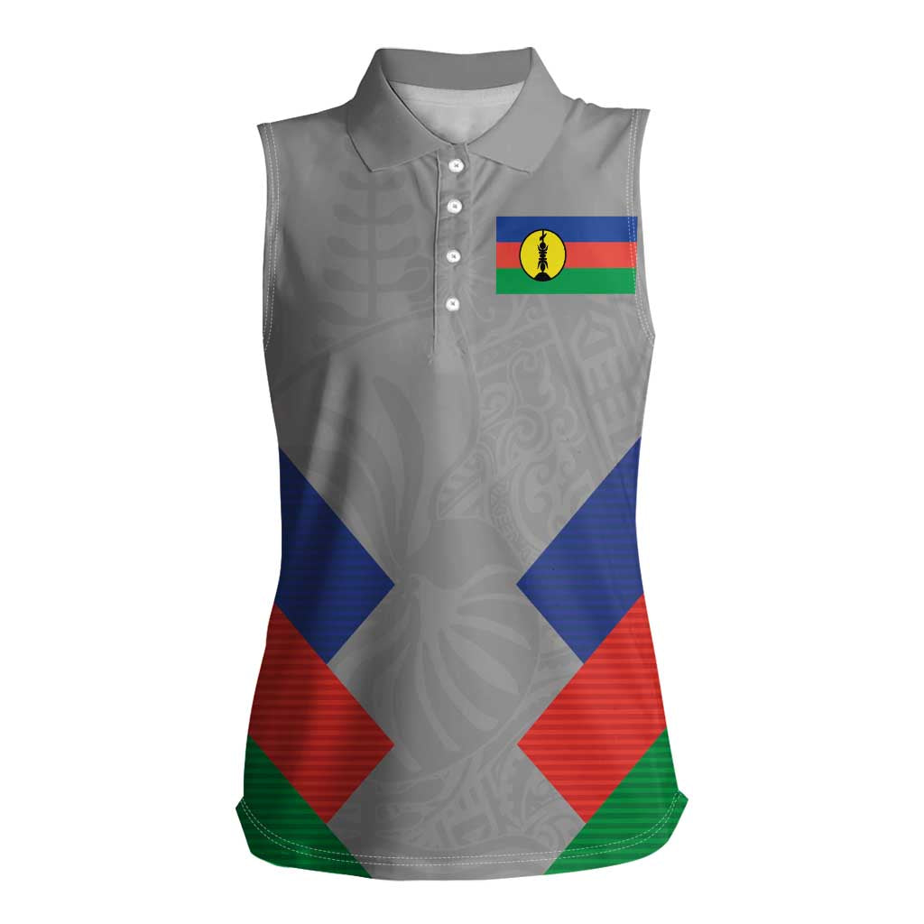 Custom New Caledonia-The Kagus Women Sleeveless Polo Shirt LT03 Female Gray - Polynesian Pride