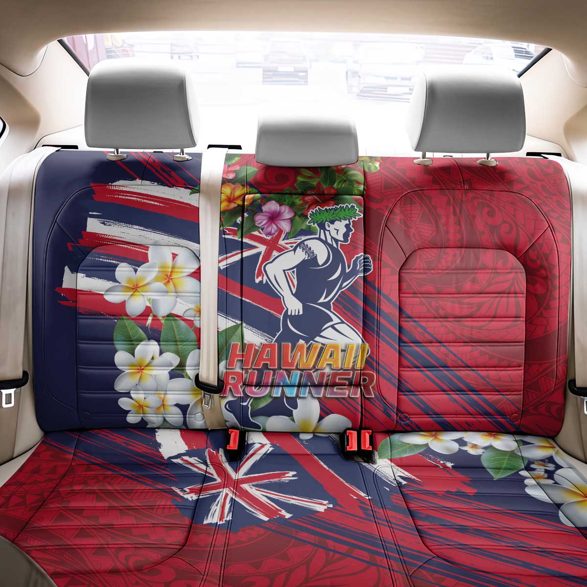 Hawaii Runner-Kakau Art with Lei and Plumeria Back Car Seat Cover LT03 - Polynesian Pride