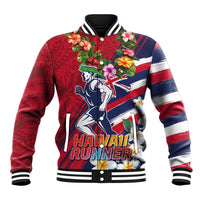 Hawaii Runner-Kakau Art with Lei and Plumeria Baseball Jacket LT03 Unisex Red-Blue - Polynesian Pride
