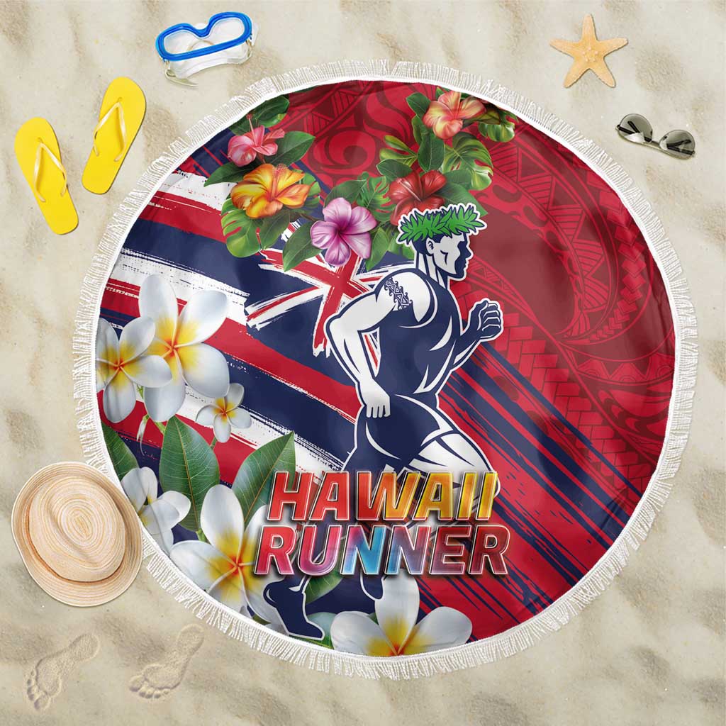 Hawaii Runner-Kakau Art with Lei and Plumeria Beach Blanket LT03 One Size 150cm Red-Blue - Polynesian Pride