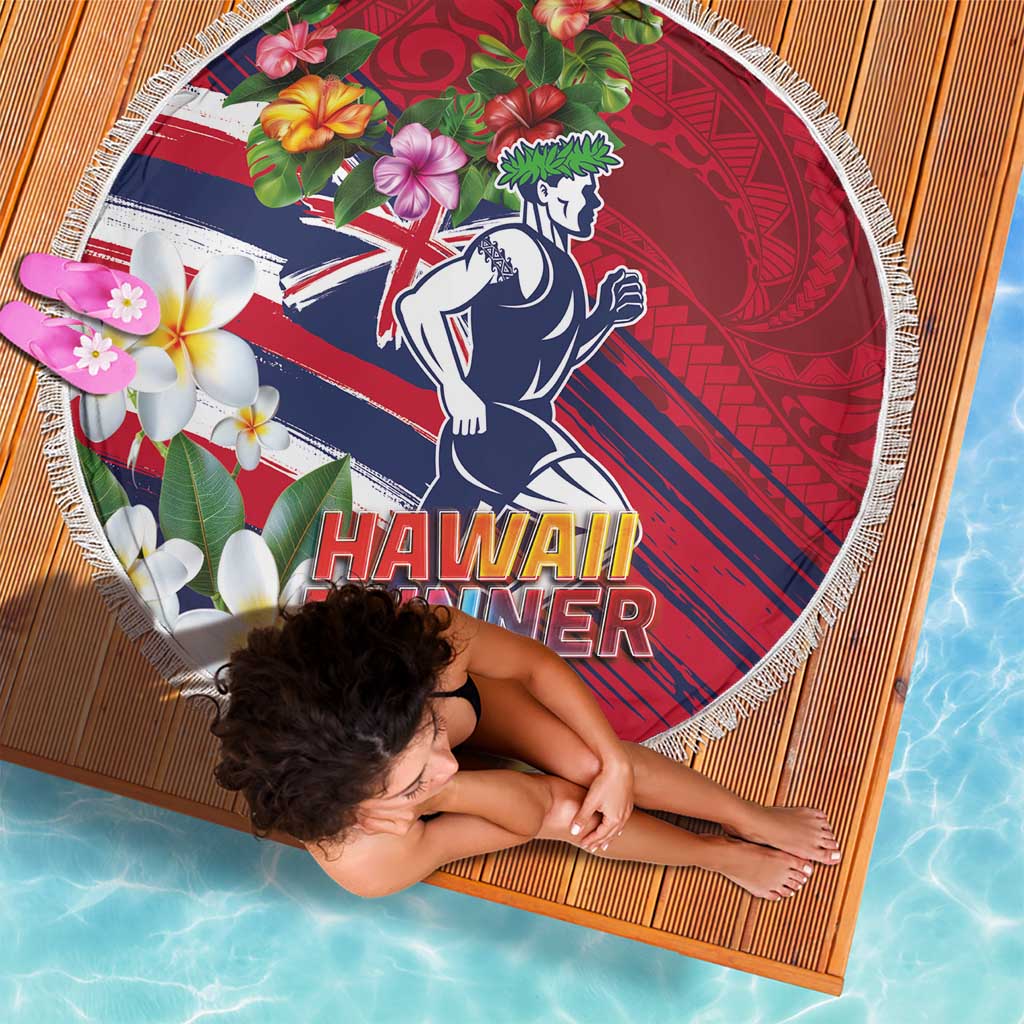 Hawaii Runner-Kakau Art with Lei and Plumeria Beach Blanket LT03 - Polynesian Pride