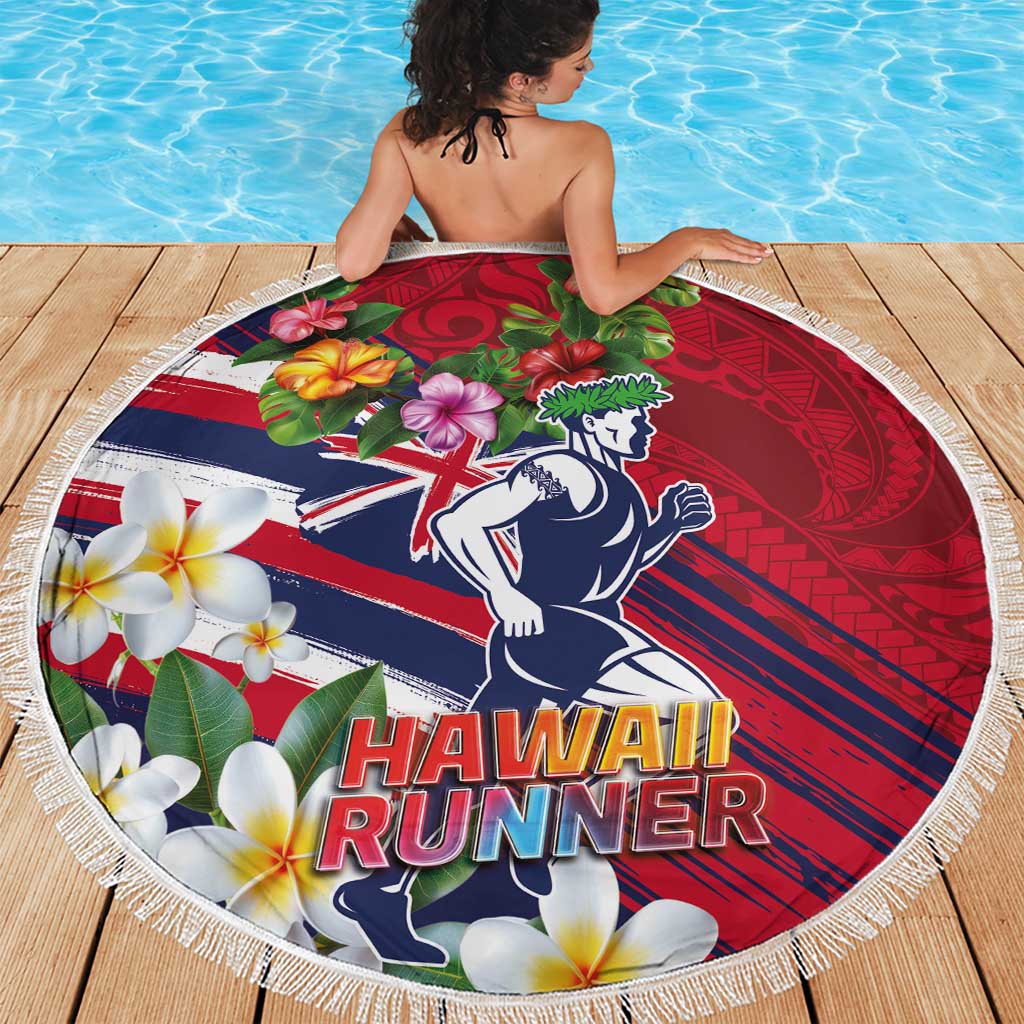 Hawaii Runner-Kakau Art with Lei and Plumeria Beach Blanket LT03 - Polynesian Pride