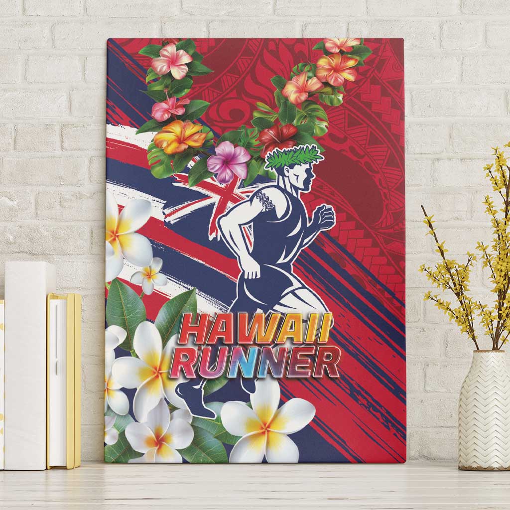 Hawaii Runner-Kakau Art with Lei and Plumeria Canvas Wall Art LT03 Without Frame Red-Blue - Polynesian Pride