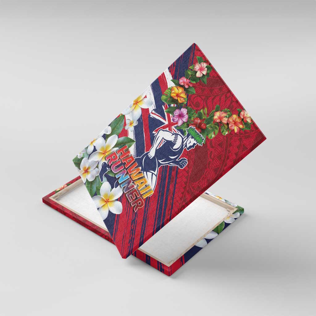 Hawaii Runner-Kakau Art with Lei and Plumeria Canvas Wall Art LT03 With Frame Red-Blue - Polynesian Pride