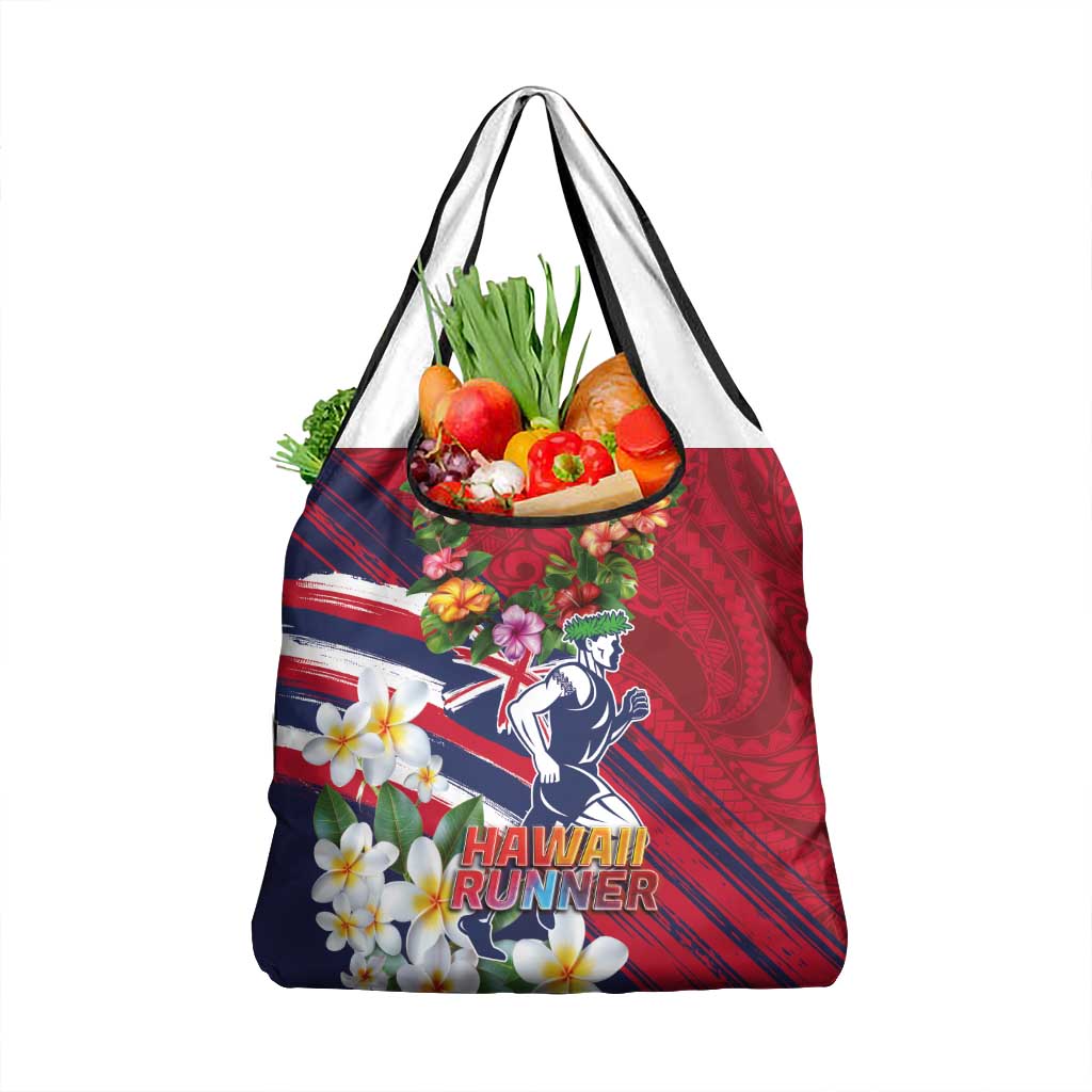 Hawaii Runner-Kakau Art with Lei and Plumeria Grocery Bag LT03 1-pack One Size Red-Blue - Polynesian Pride
