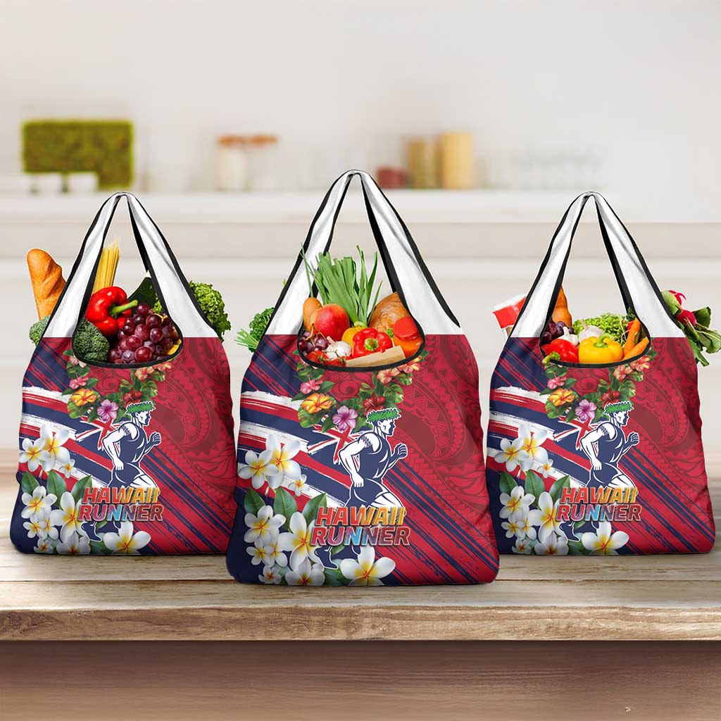 Hawaii Runner-Kakau Art with Lei and Plumeria Grocery Bag LT03 3-pack One Size Red-Blue - Polynesian Pride