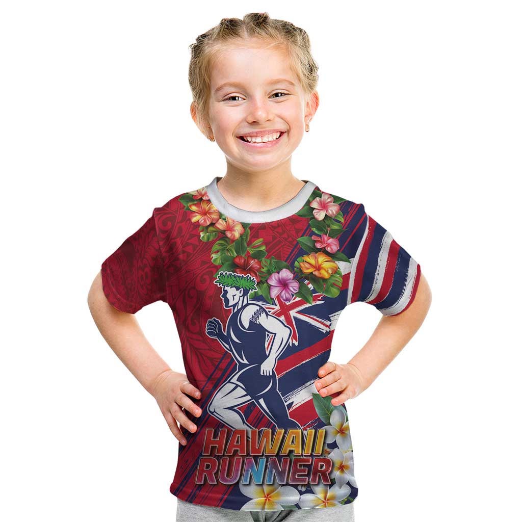 Hawaii Runner-Kakau Art with Lei and Plumeria Kid T Shirt LT03 Red-Blue - Polynesian Pride