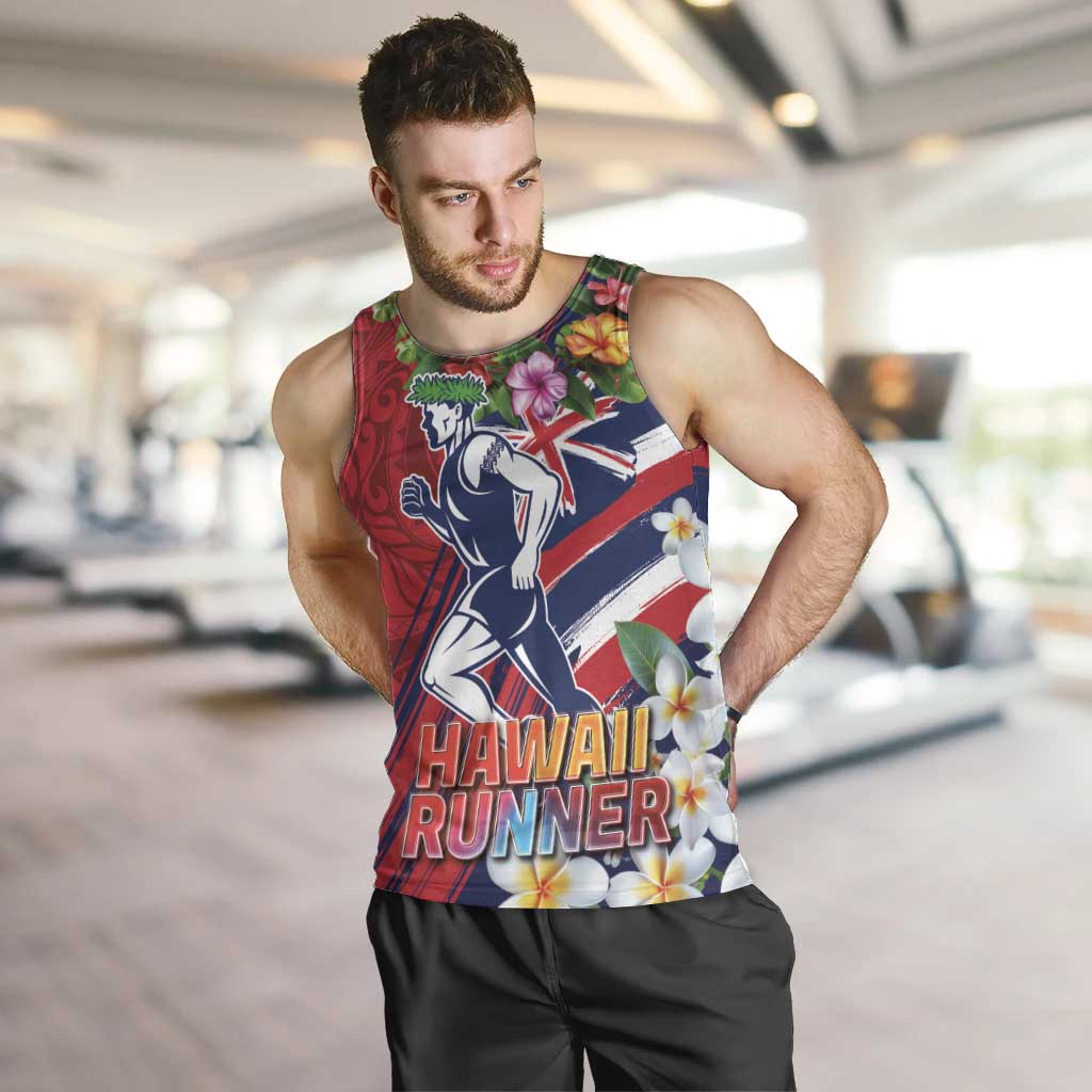 Hawaii Runner-Kakau Art with Lei and Plumeria Men Tank Top LT03 Red-Blue - Polynesian Pride