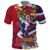 Hawaii Runner-Kakau Art with Lei and Plumeria Polo Shirt LT03 Red-Blue - Polynesian Pride