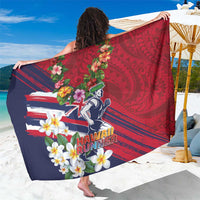 Hawaii Runner-Kakau Art with Lei and Plumeria Sarong LT03 One Size 44 x 66 inches Red-Blue - Polynesian Pride