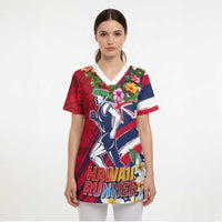 Hawaii Runner-Kakau Art with Lei and Plumeria Scrub Top LT03 - Polynesian Pride