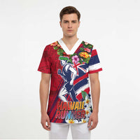 Hawaii Runner-Kakau Art with Lei and Plumeria Scrub Top LT03 - Polynesian Pride