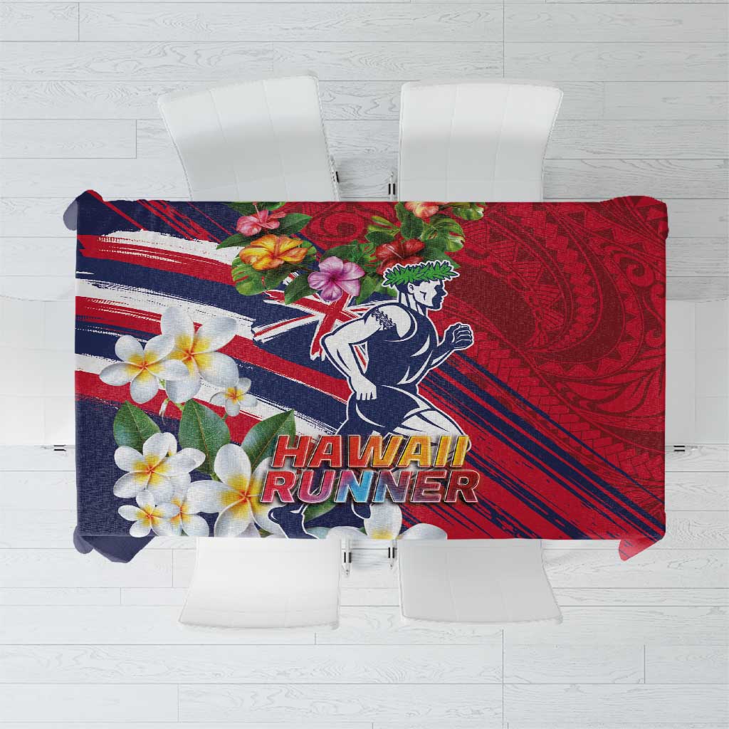 Hawaii Runner-Kakau Art with Lei and Plumeria Tablecloth LT03 Red-Blue - Polynesian Pride