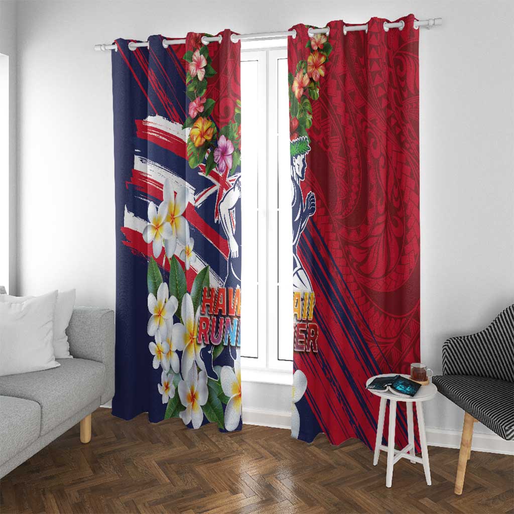 Hawaii Runner-Kakau Art with Lei and Plumeria Window Curtain LT03 With Grommets Red-Blue - Polynesian Pride