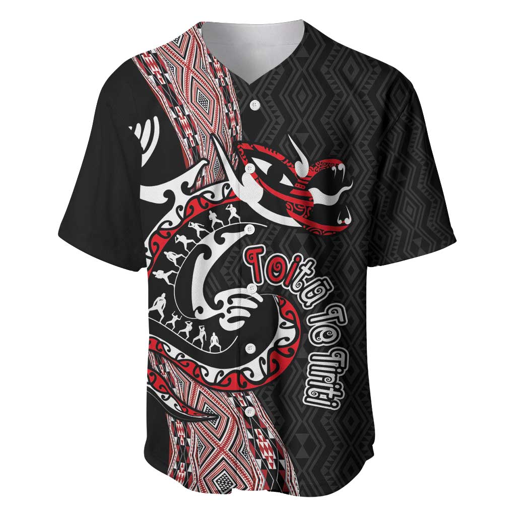 Aotearoa Toitu Te Tiriti Taniko Baseball Jersey Maori Taniwha Haka - Honour the Treaty LT03 Black - Polynesian Pride
