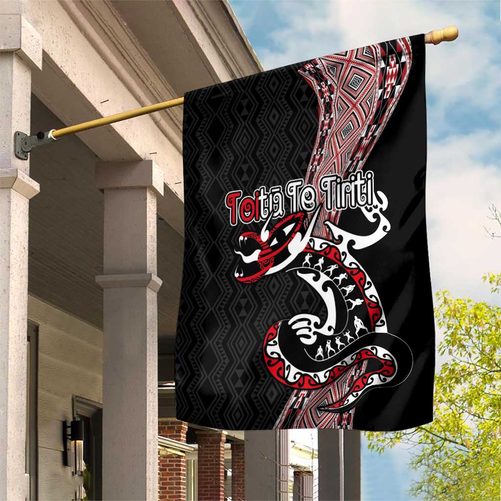 Aotearoa Toitu Te Tiriti Taniko Garden Flag Maori Taniwha Haka - Honour the Treaty LT03 House Flag Black - Polynesian Pride