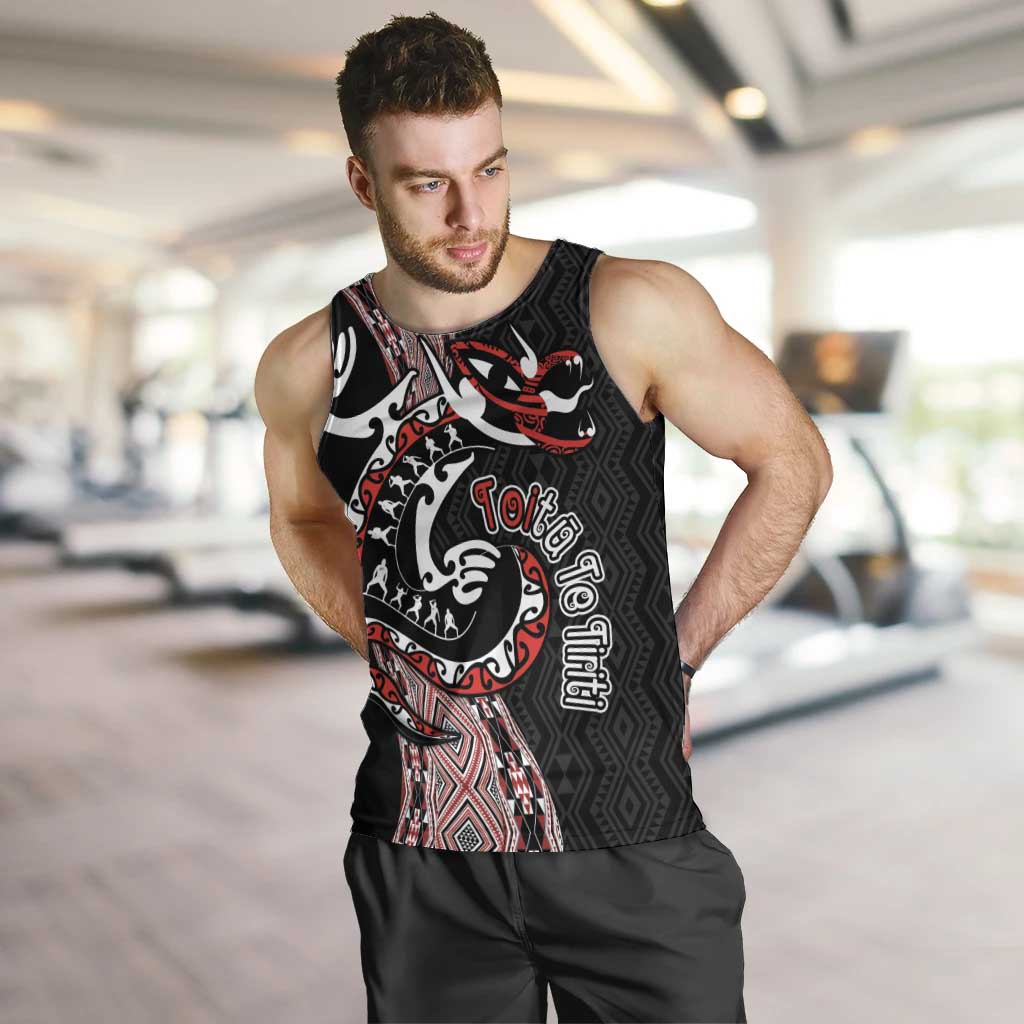 Aotearoa Toitu Te Tiriti Taniko Men Tank Top Maori Taniwha Haka - Honour the Treaty LT03 Black - Polynesian Pride