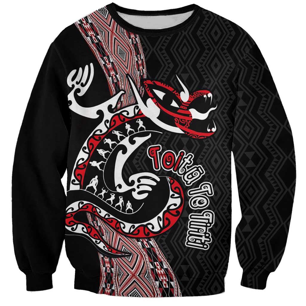 Aotearoa Toitu Te Tiriti Taniko Sweatshirt Maori Taniwha Haka - Honour the Treaty LT03 Unisex Black - Polynesian Pride