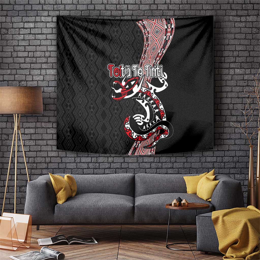 Aotearoa Toitu Te Tiriti Taniko Tapestry Maori Taniwha Haka - Honour the Treaty LT03 Black - Polynesian Pride
