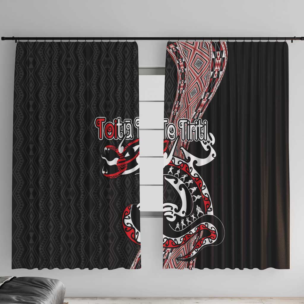 Aotearoa Toitu Te Tiriti Taniko Window Curtain Maori Taniwha Haka - Honour the Treaty LT03 With Hooks Black - Polynesian Pride
