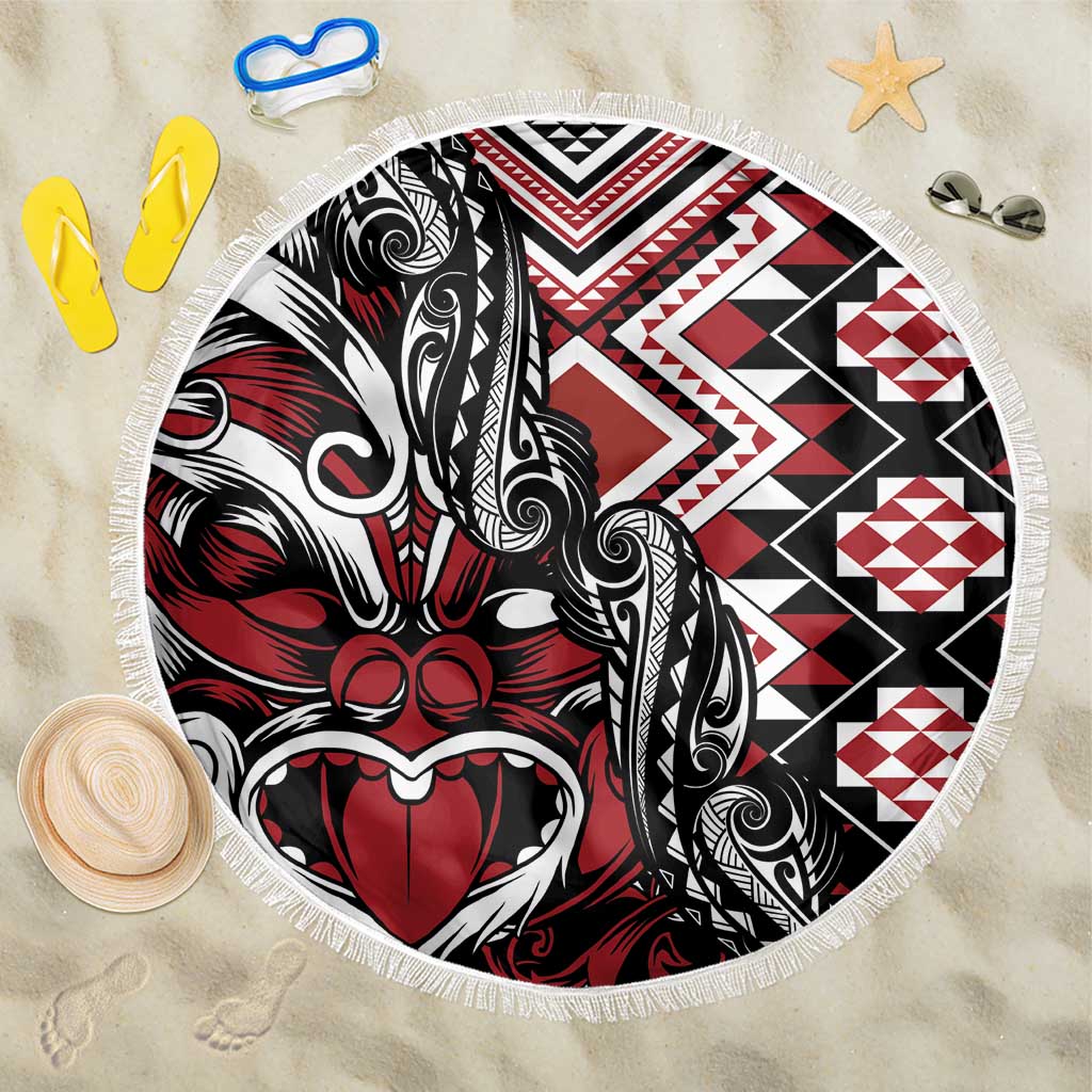 Aotearoa Maori Moko Art with Taniko Half Style Beach Blanket LT03 One Size 150cm Black - Polynesian Pride