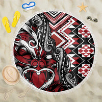 Aotearoa Maori Moko Art with Taniko Half Style Beach Blanket LT03 One Size 150cm Black - Polynesian Pride