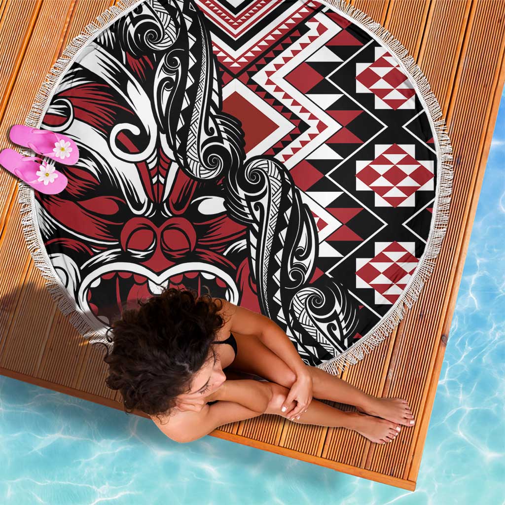 Aotearoa Maori Moko Art with Taniko Half Style Beach Blanket LT03 - Polynesian Pride