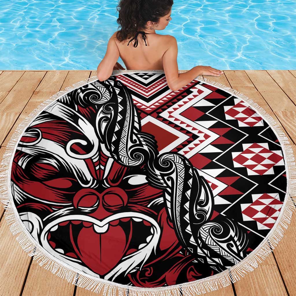Aotearoa Maori Moko Art with Taniko Half Style Beach Blanket LT03 - Polynesian Pride
