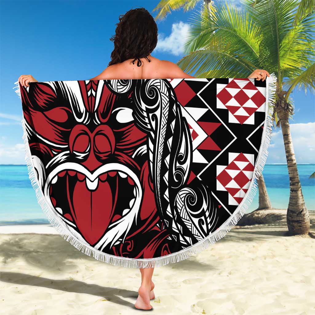 Aotearoa Maori Moko Art with Taniko Half Style Beach Blanket LT03 - Polynesian Pride