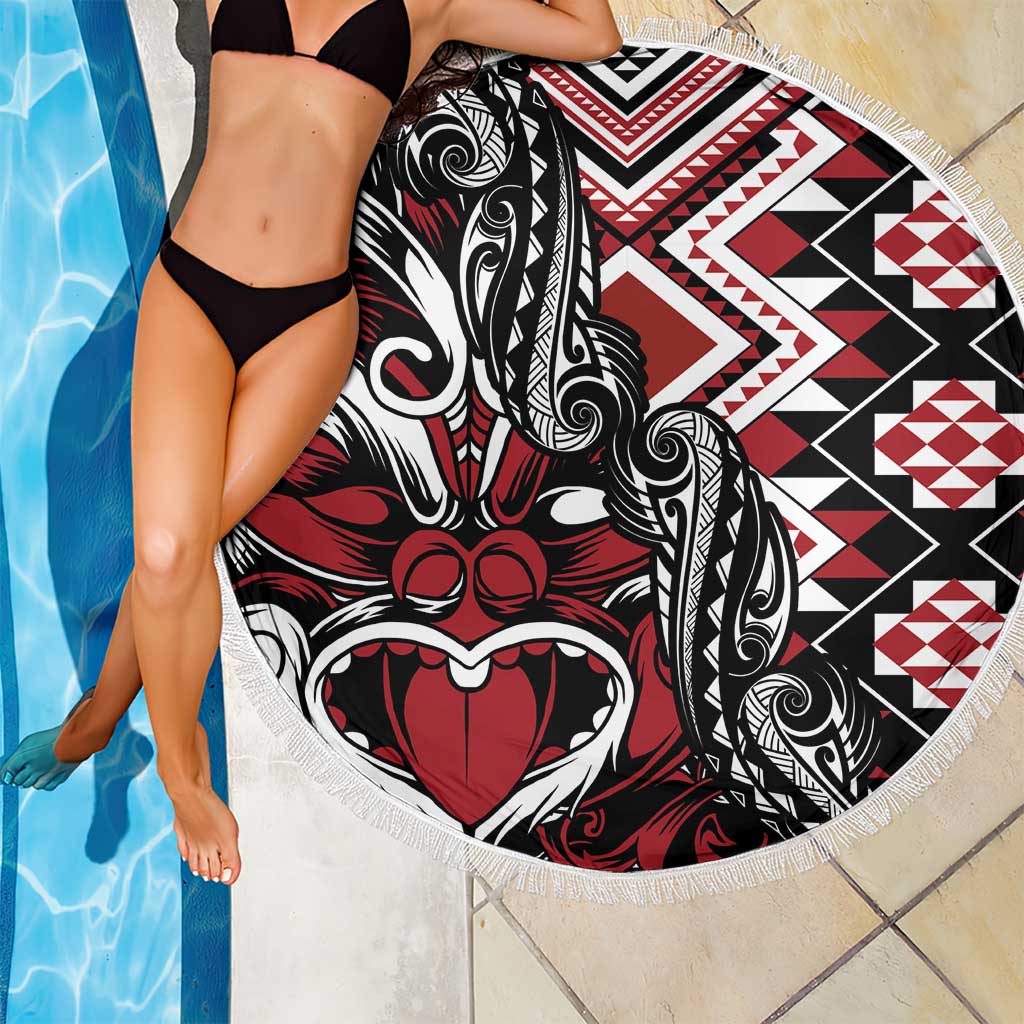 Aotearoa Maori Moko Art with Taniko Half Style Beach Blanket LT03 - Polynesian Pride