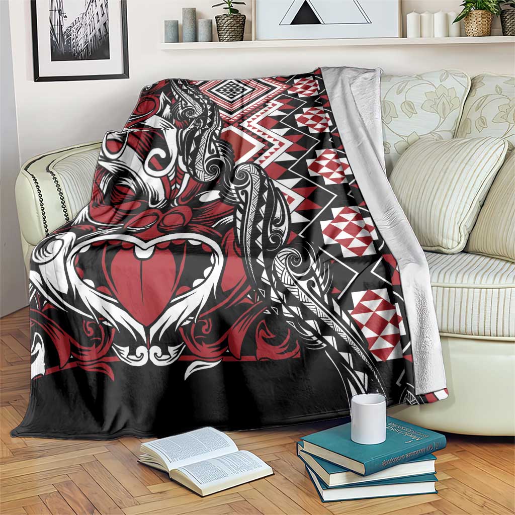 Aotearoa Maori Moko Art with Taniko Half Style Blanket LT03 Black - Polynesian Pride