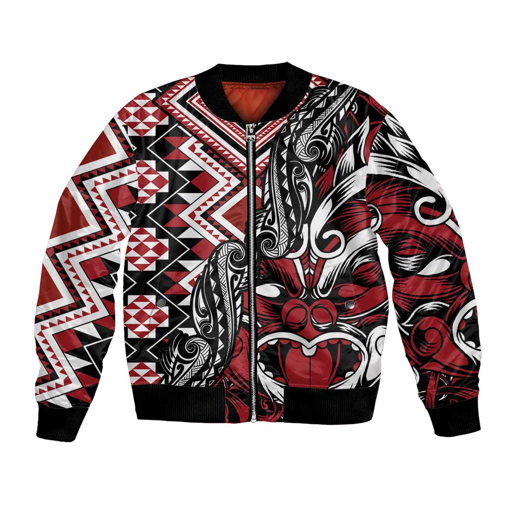 Aotearoa Maori Moko Art with Taniko Half Style Bomber Jacket LT03 Unisex Black - Polynesian Pride