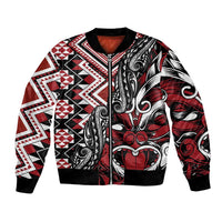 Aotearoa Maori Moko Art with Taniko Half Style Bomber Jacket LT03 Unisex Black - Polynesian Pride
